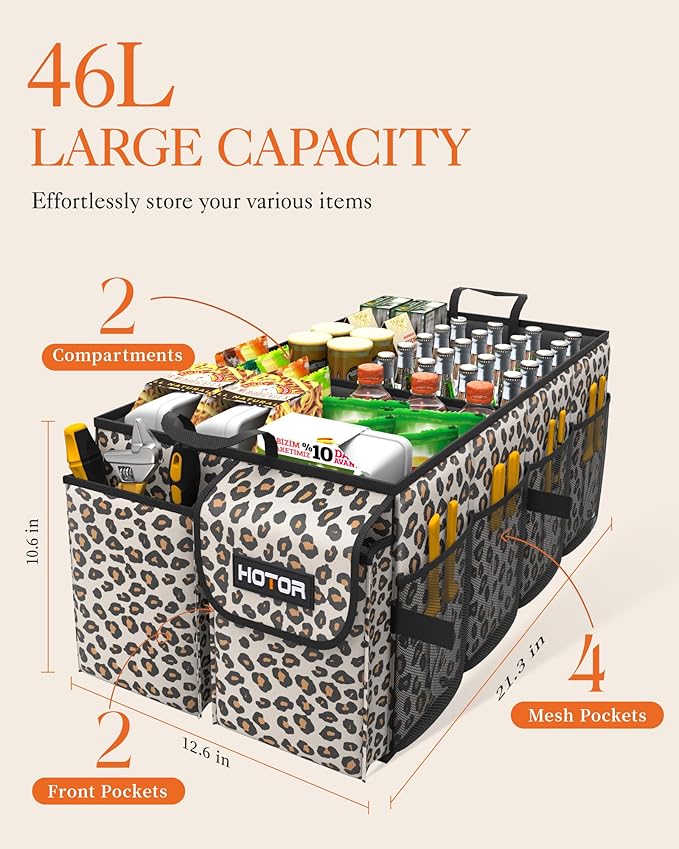 HOTOR Trunk Organizer - Car Organizer, Foldable Trunk organizer for SUVs & Sedans, Sturdy Car Organization for Car Accessories