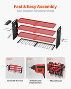 VEVOR Power Tool Organizer Wall Mount, 4-Layer Storage Rack with 8 Drill Holders, Tools Holder and Storage Rack with Side Peg