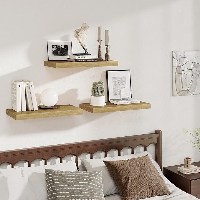 Fun Memories 24 x 12 Inch Deep Floating Shelves, 12 Inch Deep Rustic Wooden Book Shelf, Extra Deeper & Thicker Hanging Shelve