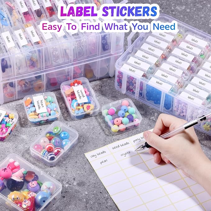 Funtopia Bead Organizers and Storage, 56 Pcs Small Plastic Containers with Lids and 3-Tier Stackable Storage Box, Mini Clear 