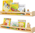 Fun Memories Nursery Book Shelves - Rustic Natural Solid Wood Floating Bookshelf for Kids - Wall Book Shelves for Kids Room (