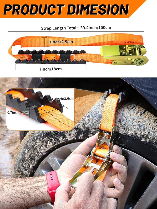 Tire Traction Straps Metal Gripper Traction Device for Anti Skid Emergency Tire Straps to Get Unstuck from Snow, Mud, Ice & S