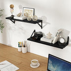 Floating Shelves, 8 Inch Deep Rustic Wood Wall Storage, 24W x 8D Wall Shelves Set of 2, Heavy Duty Metal Brackets, Industrial