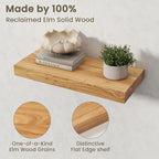 Fun Memories Solid Elm Wood Floating Shelves Set of 2-20 Inch Rustic Wall Shelves with Heavy-Duty Invisible Brackets - for Li
