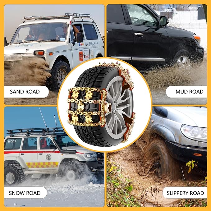 Snow Tire Chains for Cars/SUV/Pickup, Reusable Universal Tire Chains for Ice and Snow, Fit Tire Width 185-265mm, 6PCS
