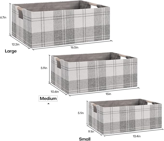 Fabric Storage Bin Box Collapsible Cotton Linen Storage Cube with Wooden Handles Rectangular Decorative Home Organizer Clothe