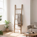 Wooden Blanket Ladder Natural & Motley Wood - Leaning Wall Decor for Bedroom, Bathroom, Living Room - Rustic Quilt Holder & T