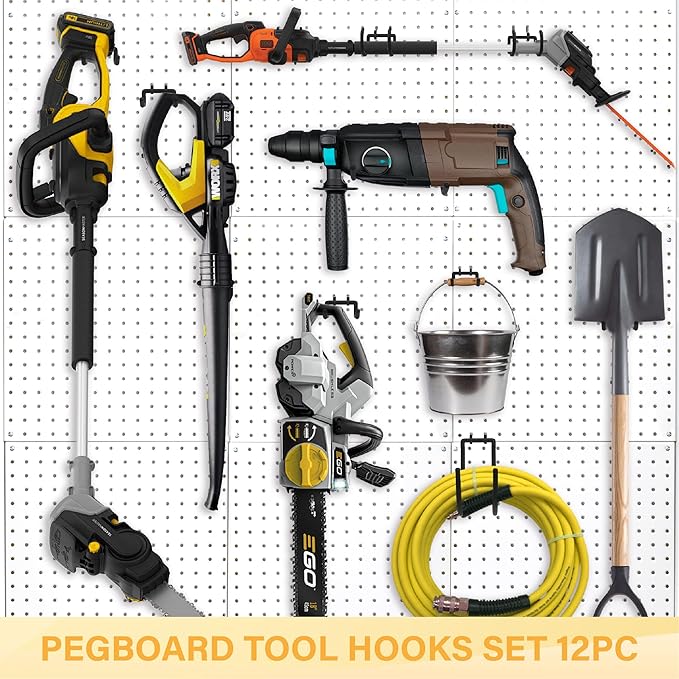 Heavy Duty Pegboard Hooks 12PC - Black Peg Board Hooks for Hanging Tools, Drill Holder, Only Fits 1/4" Peg Board, Ideal for g
