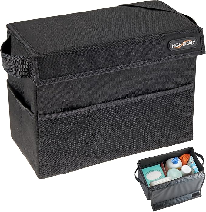 High Road Carganizer Car Storage Bin with Lid - Multipurpose Storage Box for Car for the Back Seat, Front Seat or Trunk -