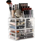 Cq acrylic 3 Pack Clear Makeup Organizer for Vanity,Countertop,Stackable 8 Drawers Cosmetic Storage for Hair Clip,Jewelry,Lip