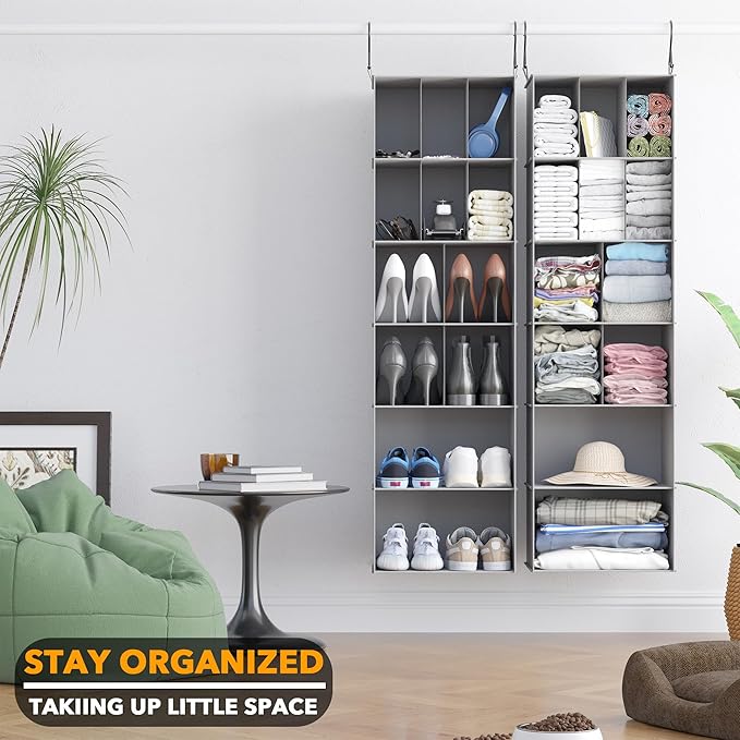 SpaceAid 2 Pack Hanging Closet Organizer and Storage with Dividers, 24 Compartments Hanging Shoe Shelves for Closet, Wardrobe