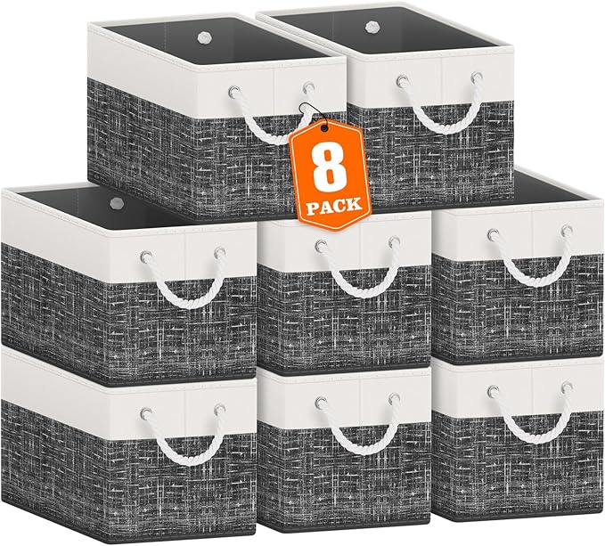 Fab totes Storage Bins [8-Pack], Foldable Storage Baskets for Organizing Toys, Books, Shelves, Closet, Large Storage Box with