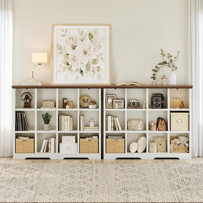 OffiGo 8 Cube Organizer Bookcase, Modern Farmhouse Open Shelf for Storage Bins & Decor, Display Bookshelf Console Closet for 