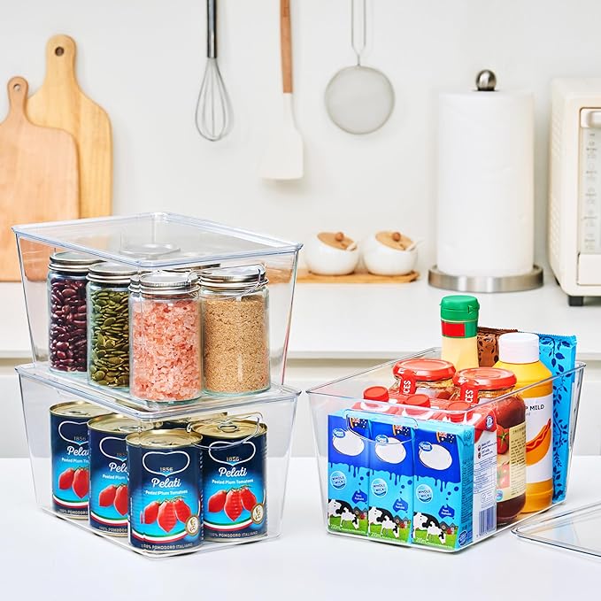theaoo 6 Pack Clear Storage Bins with Lids Stackable AND Soda Can Dispenser for Refrigerator with Lids