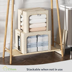 CYhom Extra Large Clothes Storage Bins - Linen Fabric Foldable Stackable Container Organizer Set with Clear Window & Carry Ha