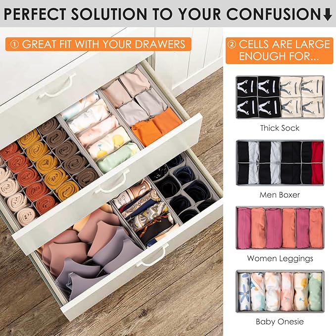 Drawer Organizer Clothes, 8 Pack Dresser Organizer Bins for Baby Clothes, Underwear Sock, Fabric Closet Organization and Stor