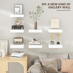 Square Floating Shelves for Wall, 12" W x 12" D x 2" H, 2 Pack of Small Wall Mounted Engineered Wood Shelves with Invisible B