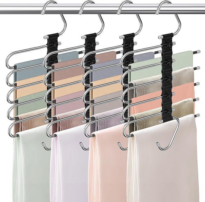 Upgrade Pant Hangers Space Saving, Non Slip Stainless Steel Multifunctional Pants Rack S-Type Clothes Pant Closet Hanger Orga