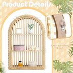 Rattan Wall Shelf 3 Tier Boho Wall Mounted Shelf 15.75" x 23.62" Farmhouse Handcraft Bamboo Arched Floating Shelves for Livin