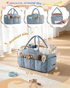 Marscamd Quilted Baby Diaper Caddy with Detachable Dividers and Wipes Pocket, Lightweight Baby Caddy Organizer with Handles a