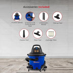 Koblenz Wet-Dry Vacuum, 12 Gallon Tank, 5.5 HP Vacuum Cleaner with 2-1/2" in x 7' Locking Hose, with a Blower Function, Blue/