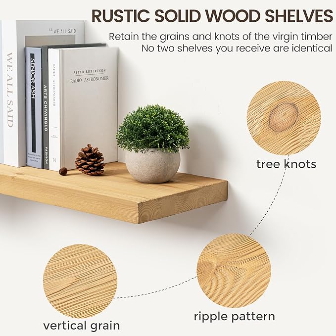Marsmiles 20 Inch Floating Shelves | 9.3 Inch Deep Natural Wood Wall Shelves Set of 2 | Rustic Reclaimed Wood Shelves for Roo