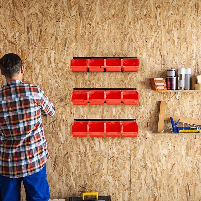 Ultrawall Wall Mounted Storage Bins, Plastic Hanging Storage Organizer Bins, Garage Tool Storage System for Screws, Nuts, Bol