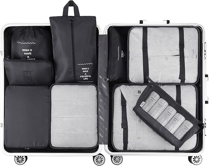 Mossio 9 Set Packing Cubes with Shoe Bag & Electronics Bag - Luggage Organizers Suitcase Travel Accessories