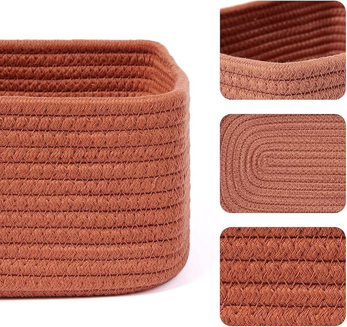 MiniArk Small Storage Baskets for Organizing | Closet Organizer Bins | Shelf Toy Basket | Woven Rope Baskets | Cube Decorativ