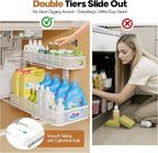 2 Pack 21.3IN-Depth Under Sink Organizer with Smooth Cylindrical Rail,2-Tier Pull Out Multi-Purpose Cabinet Storage for Bathr