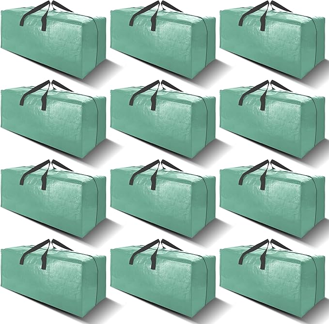 VELVETSURE 12 Pack Heavy Duty Large Moving Bags W/Backpack Straps - Strong Handles & Zippers, Storage Totes For Space Saving,