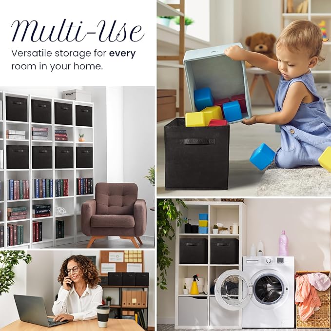 Reli. 13x13x13 Storage Cube Bins (8 Pack) | Large Cube Organizer Bins | 13x13 Fabric Storage Boxes | Fits Kallax | Collapsibl