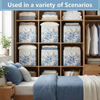 LemonRoad 6 Pcs Blue Floral Cube Storage Bins 11.22 Inch Square Storage Basket with Handle, Preppy Girls Organizer Basket, Co