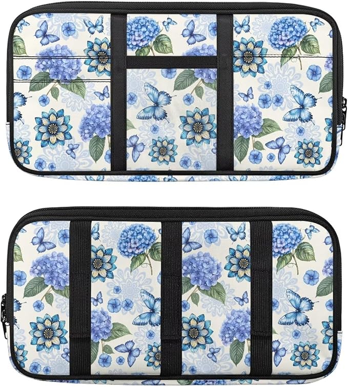 Boho Floral Car Sun Visor Organizer, Multi-Pocket Truck Visor Organizer Car Sun Storage Pocket Pouch Case Bag with Velcro Straps for Sunglasses, Cards, Pens and Document Machine Washable