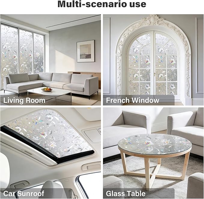 Donox Window Privacy Film, Frosted Stained Glass Pattern Decorative Window Films, Static Cling Sun Blocking & Glare Blocker Stickers for Home Heat Control Non-Adhesive, Tulip 29.5 Inch x 13.1 Feet