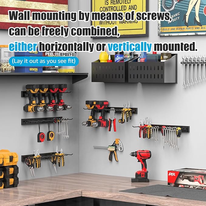 CCCEI 3 Modular Pegboard Strip Storage, Metal Peg Slat Wall Mount for Garage, Basement, Garden, Laundry Room Organization. Fl
