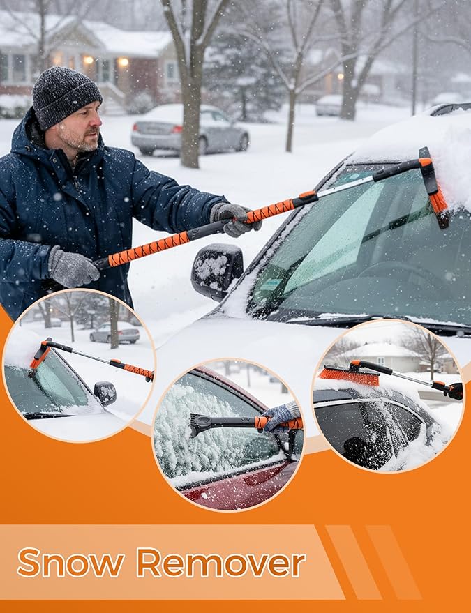 59" Ice Scrapers for Car Windshieldand Extendable Snow Brush with Foam Grip and 360° Pivoting Brush Head for Christmas Car Auto Truck SUV