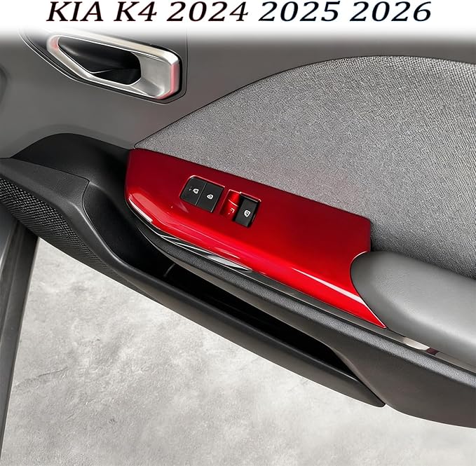 Window Control Panel Cover,for Kia K4 2024 2025 2026, Door Panel Cover,Power Windows Trim - Wine Red Protective Accessories