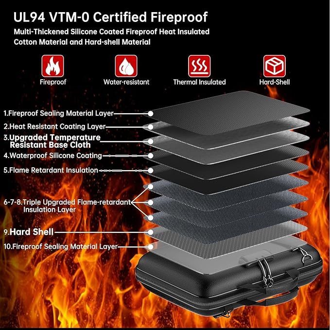Fireproof Document Organizer with Lock,Hard-Shell Case Fireproof Document Box with Shoulder Strap,Portable File Organizer wit