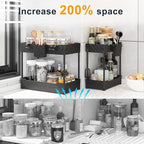 Sevenblue 4 Pack Under Sink Organizer, Under Bathroom Cabinet Organizer with Hooks Hanging Cup, Multi-Purpose Storage Shelf f