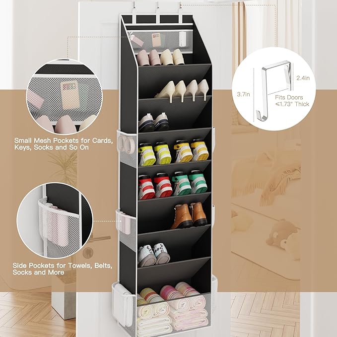 Criusia Shoe Organizer, Over the Door Shoe Organizer for Closet, Hanging Closet Shoe Storage with Large Deep Pockets, Holds S