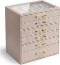 VLANDO 6 Layer Jewelry Box for Women, Glass Lid Jewelry Organizer with 6 Drawers for Necklaces Rings Earrings Bracelets - Tof