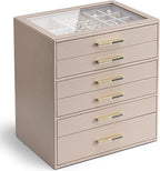 VLANDO 6 Layer Jewelry Box for Women, Glass Lid Jewelry Organizer with 6 Drawers for Necklaces Rings Earrings Bracelets - Tof