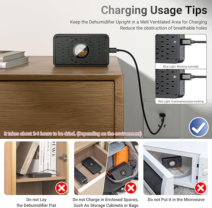 2 Pack Rechargeable Desiccant Dehumidifier for Storage with USB-C Cable,Reusable Portable Moisture Humidity Absorber Dryer