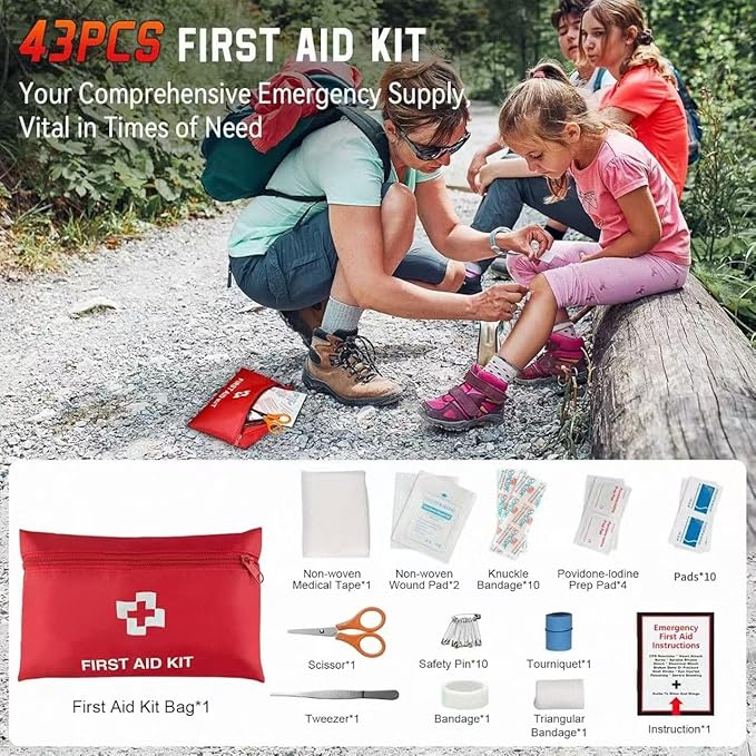 Roadside Emergency car kit for Vehicles, Car First Aid Emergency kit with Portable Air Compressor, Heavy Duty Jumper Cables, 