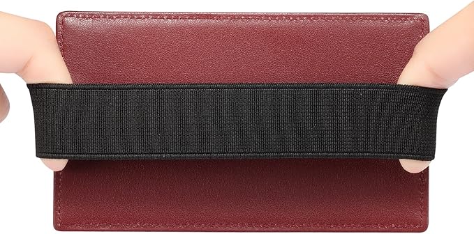 HISCOW Car Sun Visor Card Holder with Elastic Band Fastener - Italian Calfskin (Wine Red)