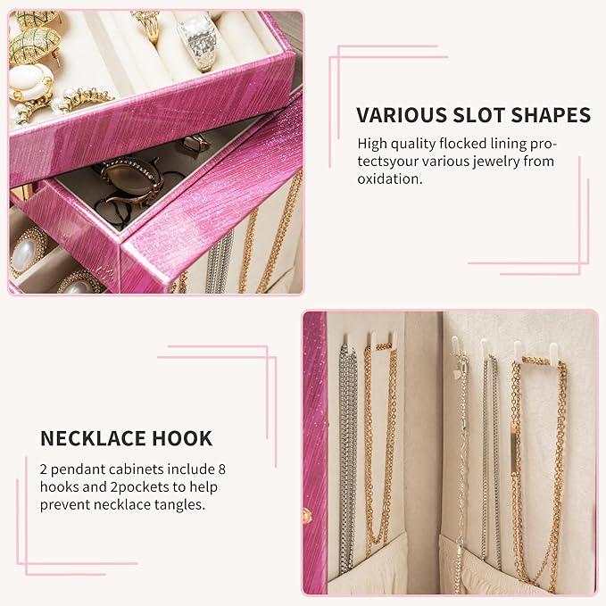 AKOZLIN 6-Tier Jewelry Box Lockable Leather Jewelry Storage Case with 5 Drawers for Women Girls Ring Necklace Earring Bracele