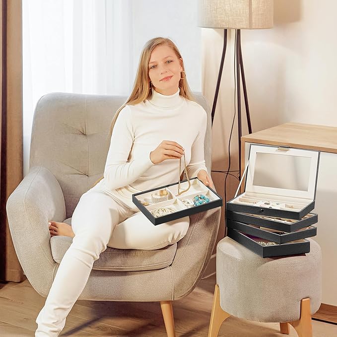 ProCase 5 Layers Stackable Jewelry Tray Box, Stackers Jewelry Trays for Dresser Drawer Storage, Jewelry Organizer Case with L
