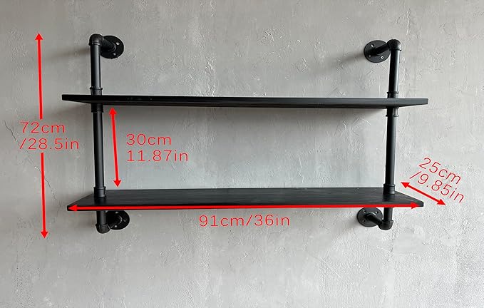 Floating Bookshelf Shelves Industrial Pipe Shelving Pipe Shelf Rustic Black Wall Shelves 36 Inch Farmhouse for Wall Mounted