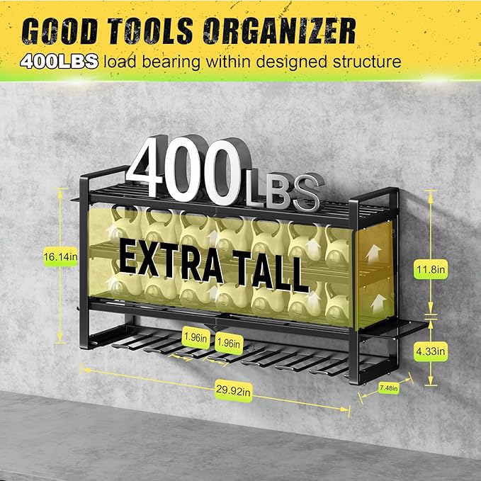Power Tool Organizer Wall Mount - 400Lbs Load 4 Layers Storage Rack with 8 Drill Holders for Drills Cordless Tools. Heavy Dut